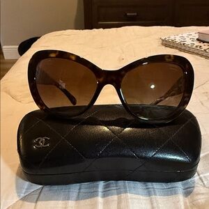 CHANEL Tortoiseshell Frame Sunglasses with Brown Lenses